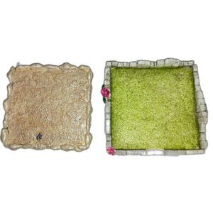 FAIRY GARDEN: Forest Green and Tan Square Base for Fairy Miniature Gardens (2)
